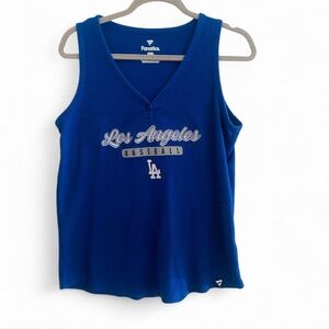LOS ANGELES DODGER FANATICS RIBBED KNIT BLUE V NECK TANK TOP SIZE LARGE SPORTY